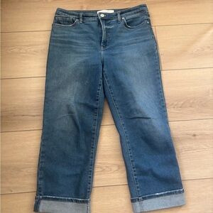 Vintage America Mid-Blue Straight Leg Jeans with Rolled Hem